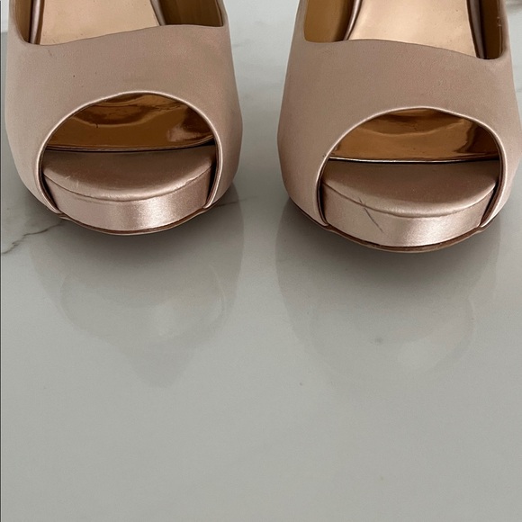 Badgley Mischka Kiara Satin Rhinestone Embellished Nude Heels - Picture 11 of 13